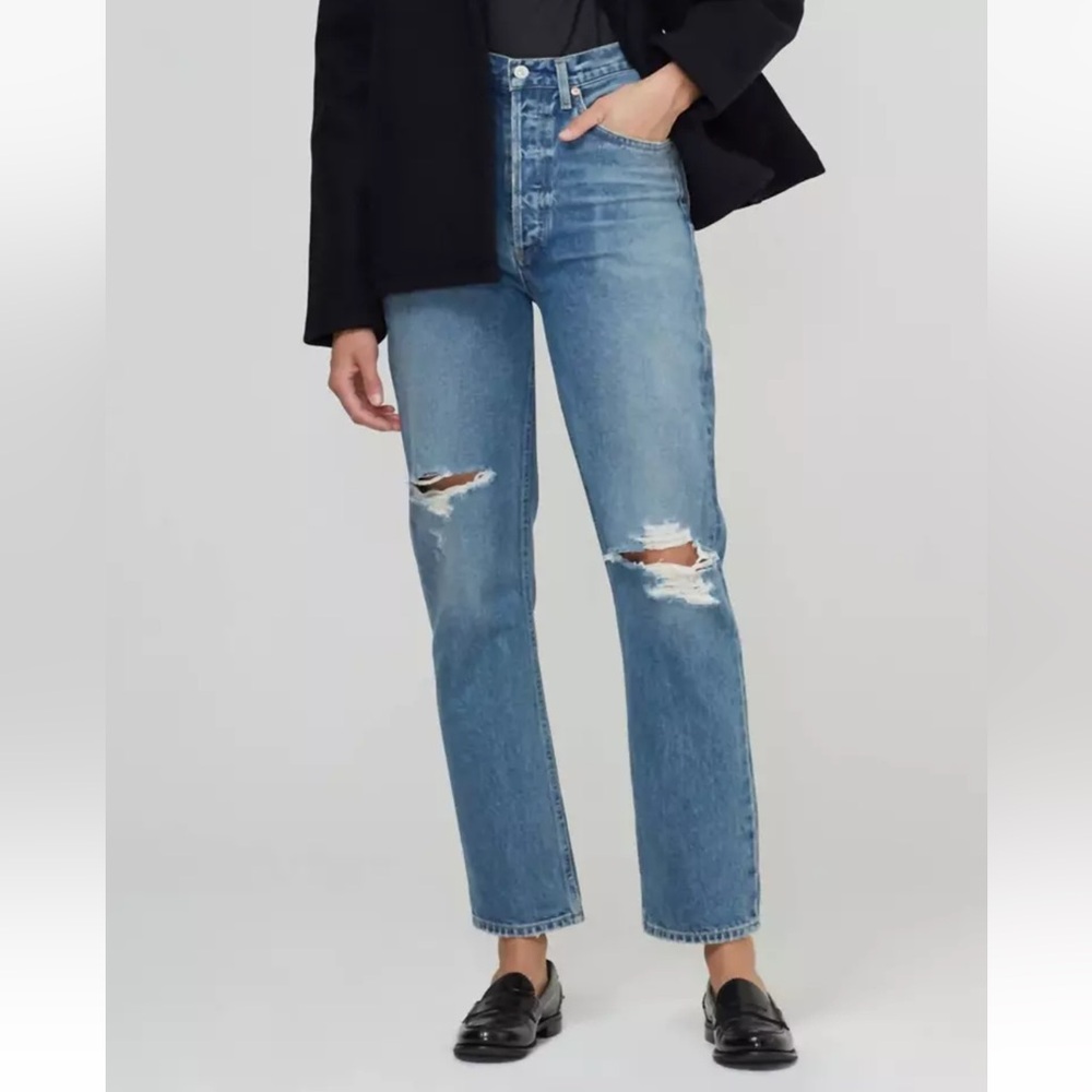 Citizen of Humanity Sabine Blue High Waist Ripped Straight Leg Jeans US24 ($246)